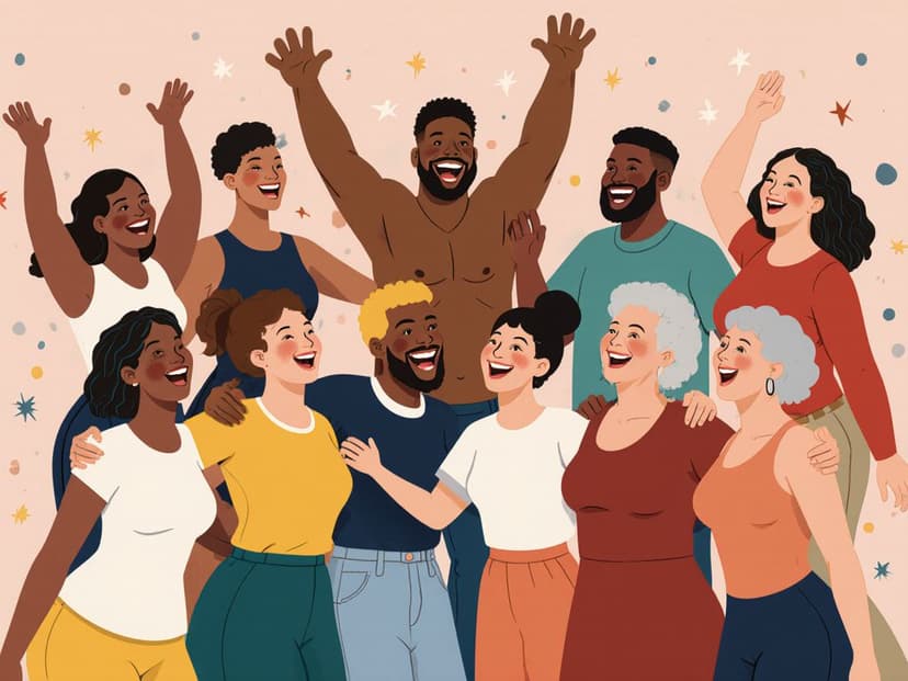 Diverse group of people celebrating together representing authentic beauty and body acceptance
