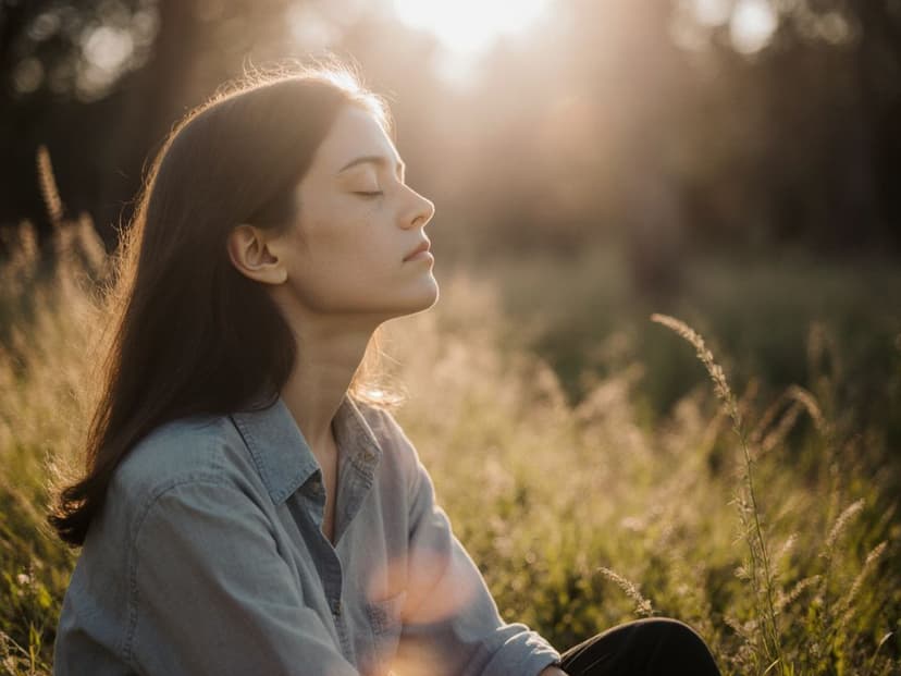 Person meditating in nature with subtle energy representing inner awareness and self-discovery