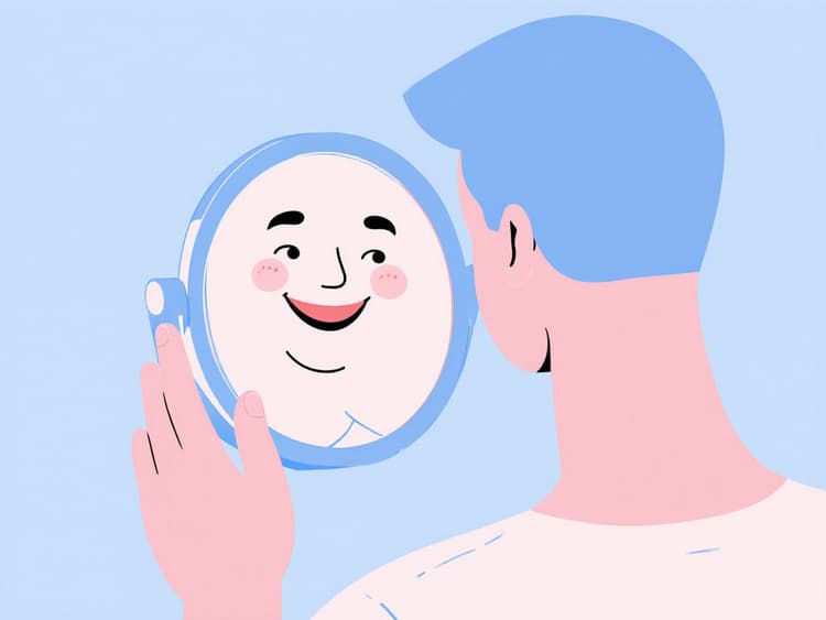 Person smiling at their reflection representing self-acceptance and positive self-image